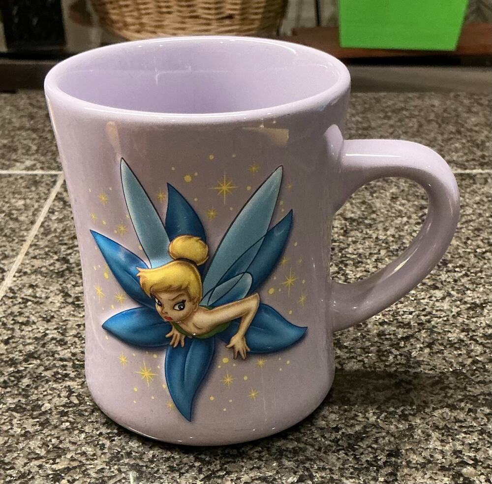 Disney Parks Tinker Bell 3D Ceramic Coffee Mug Lavender Purple Flower Tink 16 oz